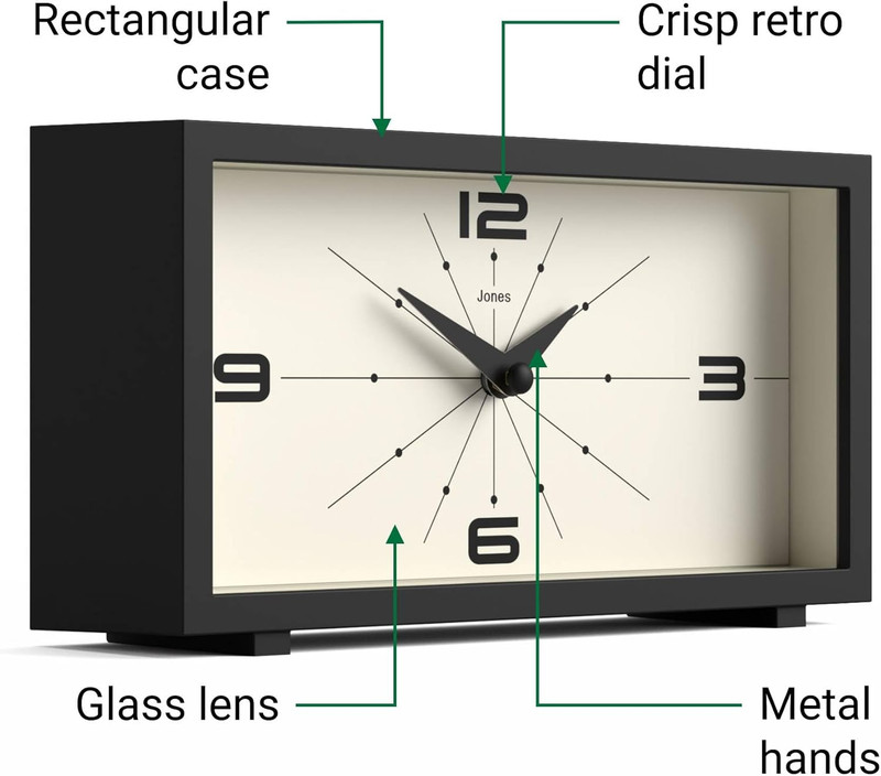 ® Odeon Desk Clock | Modern Rectangular Design | Black | Stylish Retro Look for gallery