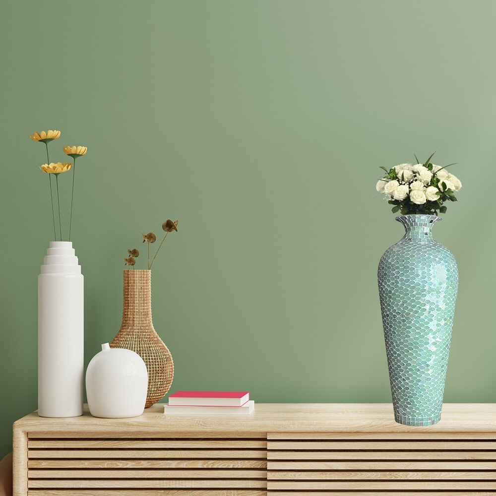 DecorShore Bella Palacio Collection Decorative Mosaic Vase,Tall Metal Floor Vase gallery
