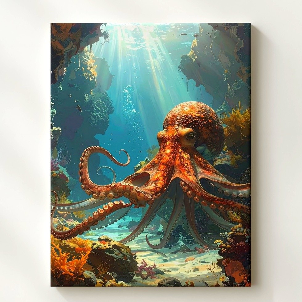 Hyper-Realistic Octopus In Underwater Canyon Canvassunlit Ocean Art Wall Art gallery