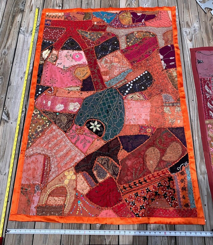 Large Beaded Embroidered Patchwork Quilt Wall Hanging Tapestry 57" gallery