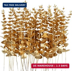 36 Pcs Gold Artificial Eucalyptus Stems 15” Faux Eucalyptus Leaves Decor Fake G