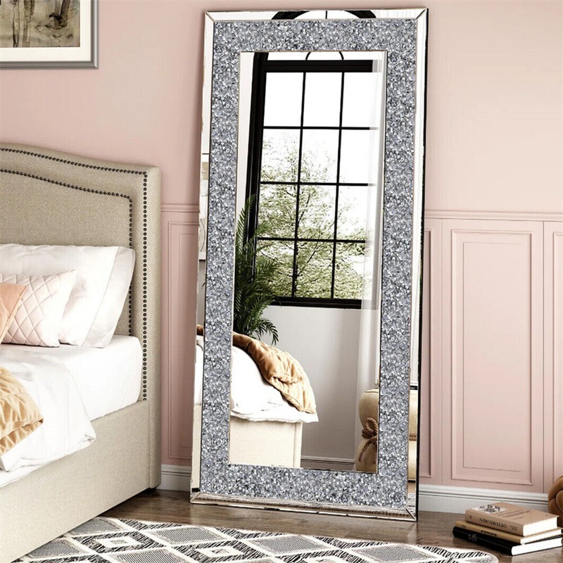 Large Crystal Crush Diamond Rectangle Silver Mirror Wall Hang Frameless Mirror gallery