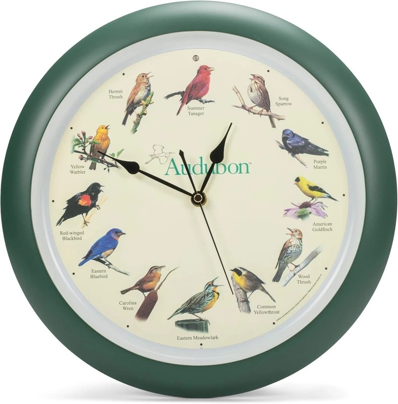 Mark Feldstein, Audubon Singing Bird Wall Clock, 13 Inch, Green gallery