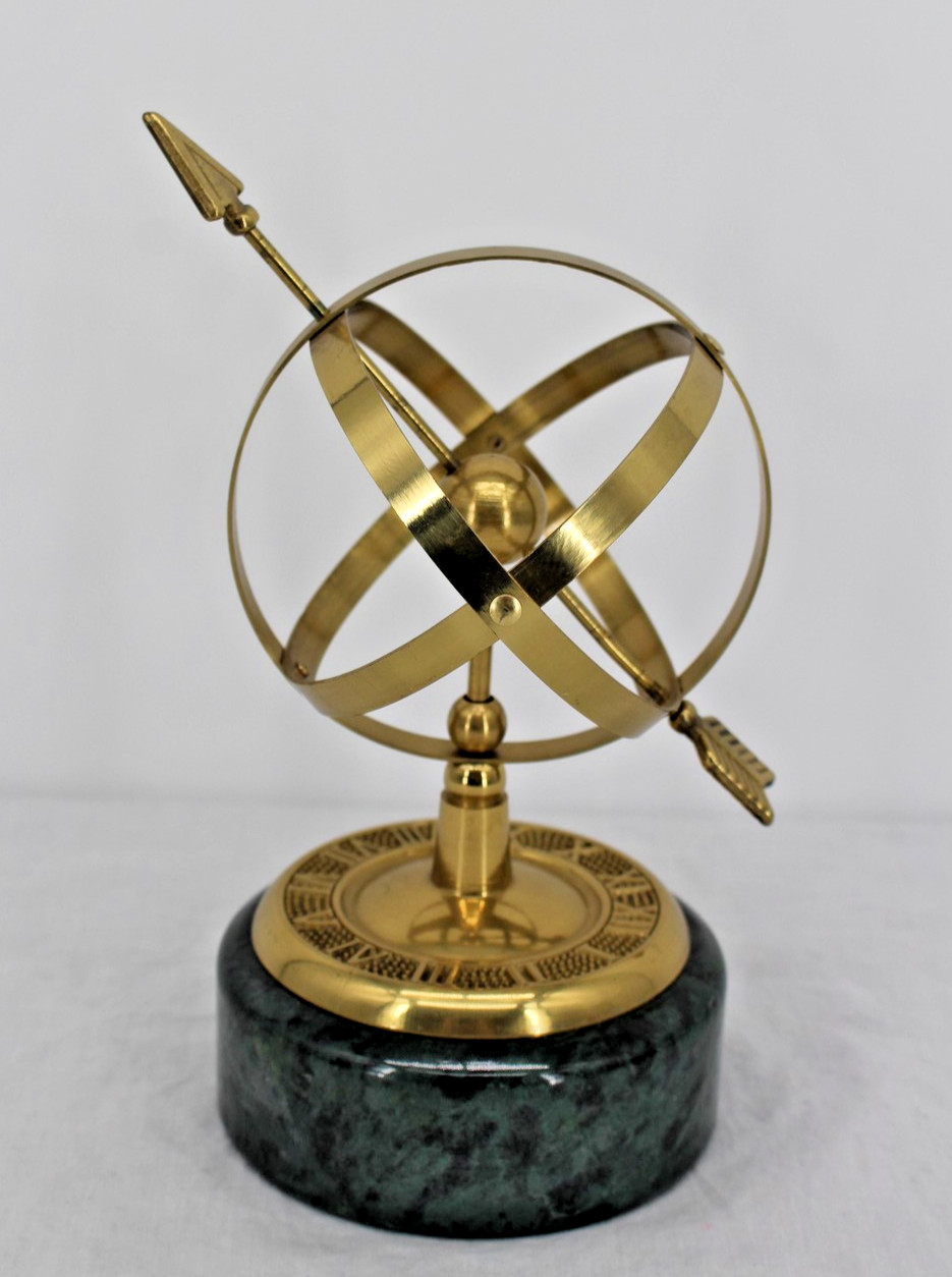 Brass Armillary Sphere Small Tabletop Decor Green Marble Base Roman Numerals gallery