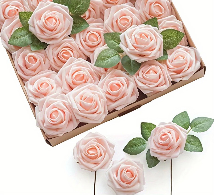 25pcs Artificial Rose Flowers with Stems for DIY Wedding Home Decor NEW