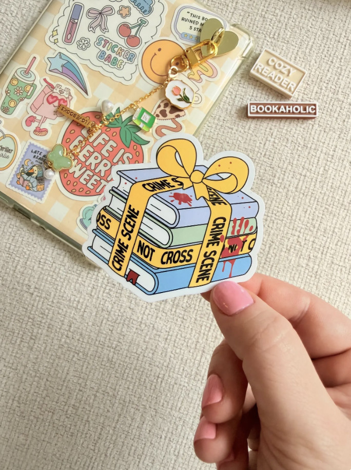 Crime Scene Bookstack Present Sticker Mystery Book Lover Aesthetic gallery
