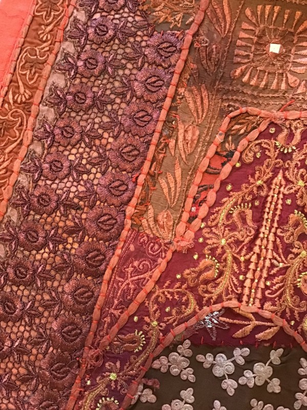 Vintage Kantha Patchwork Table Runner Wall Hanging 18x33 Boho Embroidered Red gallery