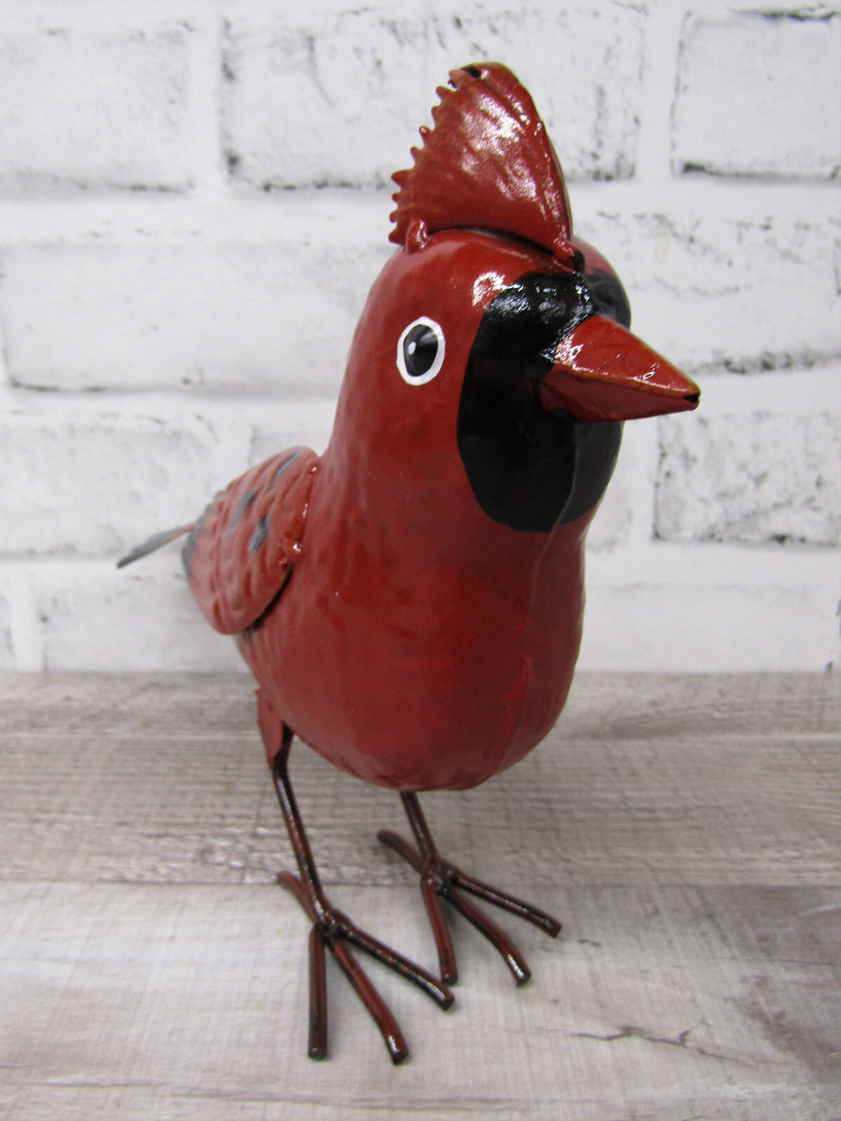 Small Rustic Winter Holiday Cardinal Metal Tin Song Bird Home Garden Yard Figure gallery