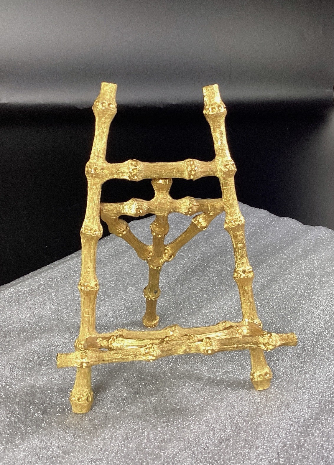 Vintage Gold Ormolu Hollywood Regency Metal Bamboo Easel Display Stand gallery