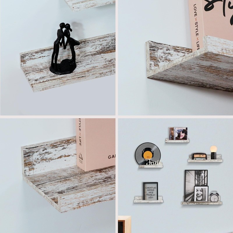 Rustic Shelves Wall-Mounted Distressed White - Farmhouse Wall Shelves 15.8 in... gallery