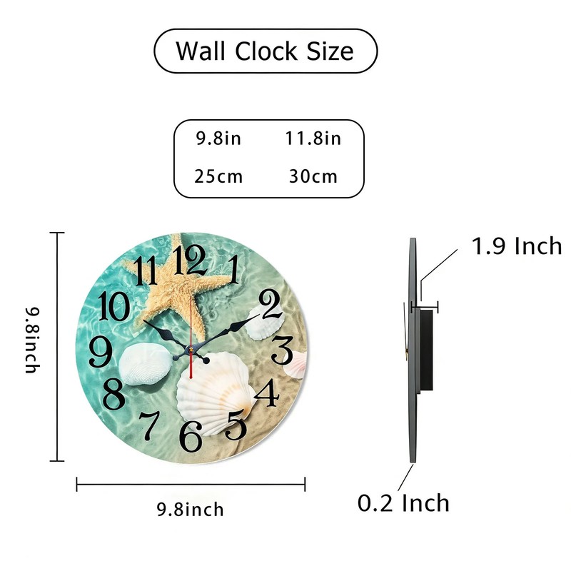 Starfish Seashell Pattern Wall Clock Silent No Battery Included Beach Decor gallery