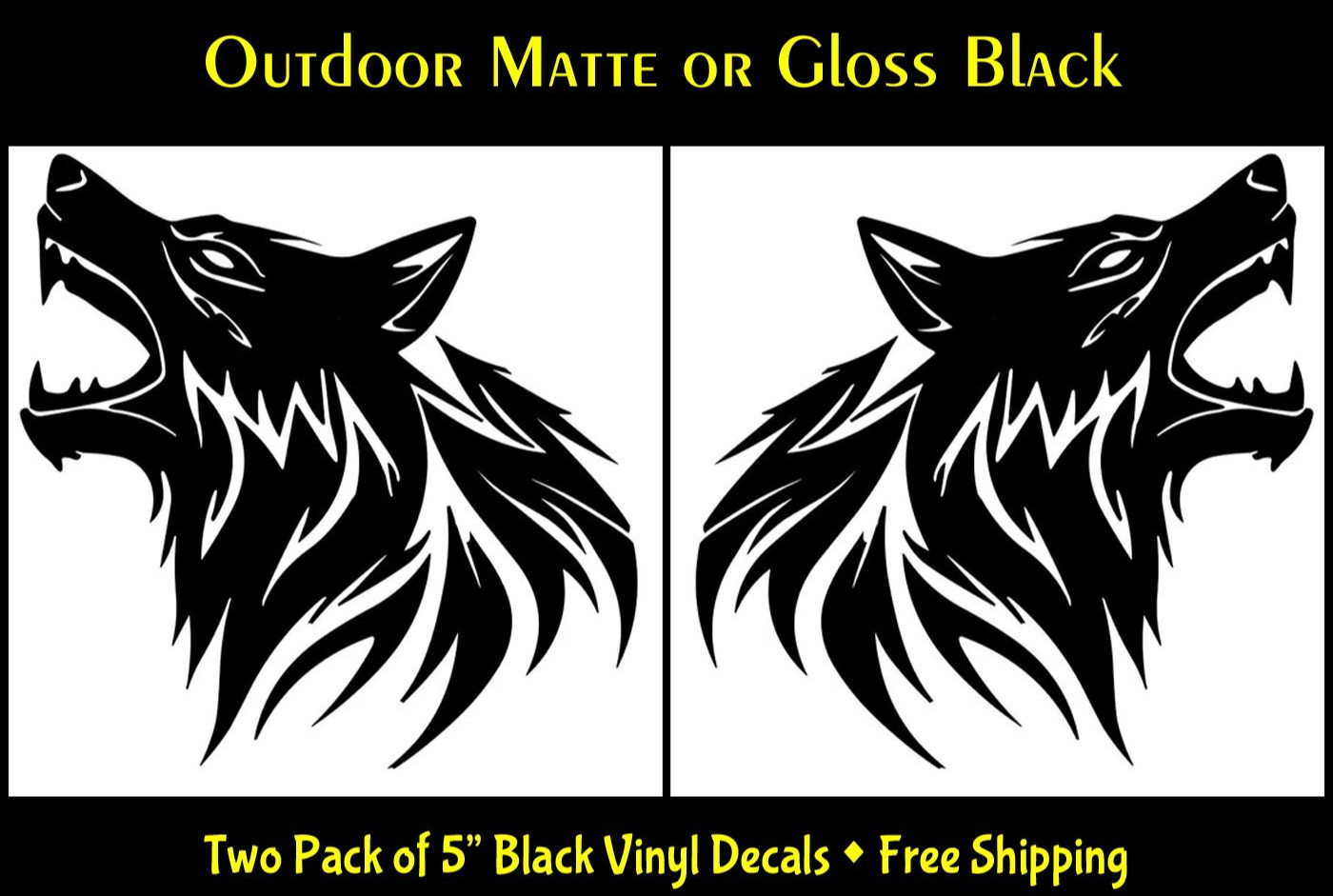 Angry Wolf Rendering Two -5" Gloss or Matte Outdoor Black Vinyl Decal Vehicle gallery