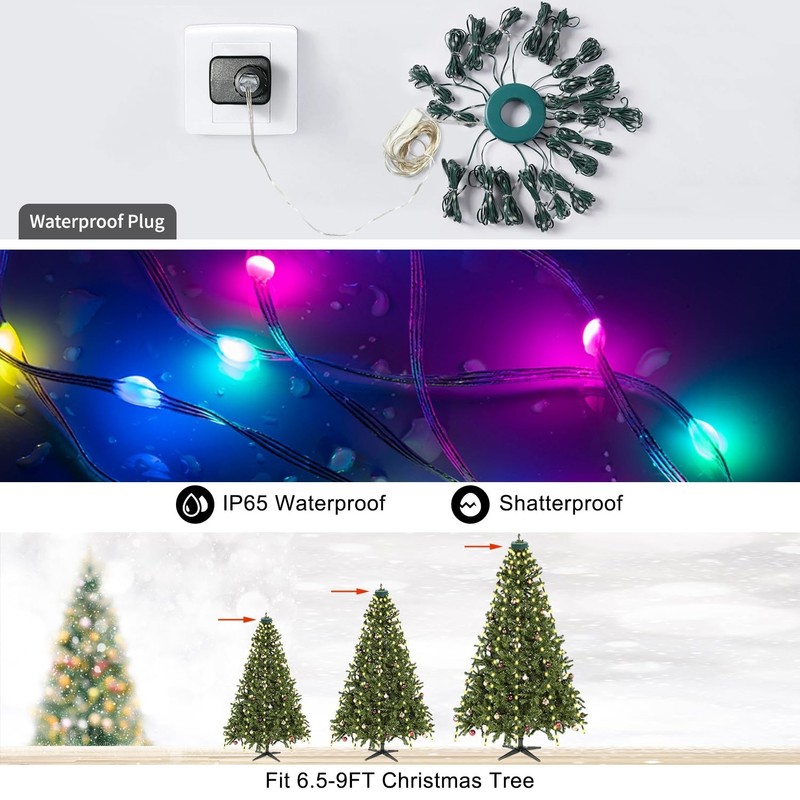 Christmas Tree String Lights Decorations with Ring Smart APP, 400 LED Waterfa... gallery