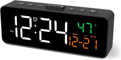 Digital Alarm Clock with Temperature Date Time Display Plug In Black