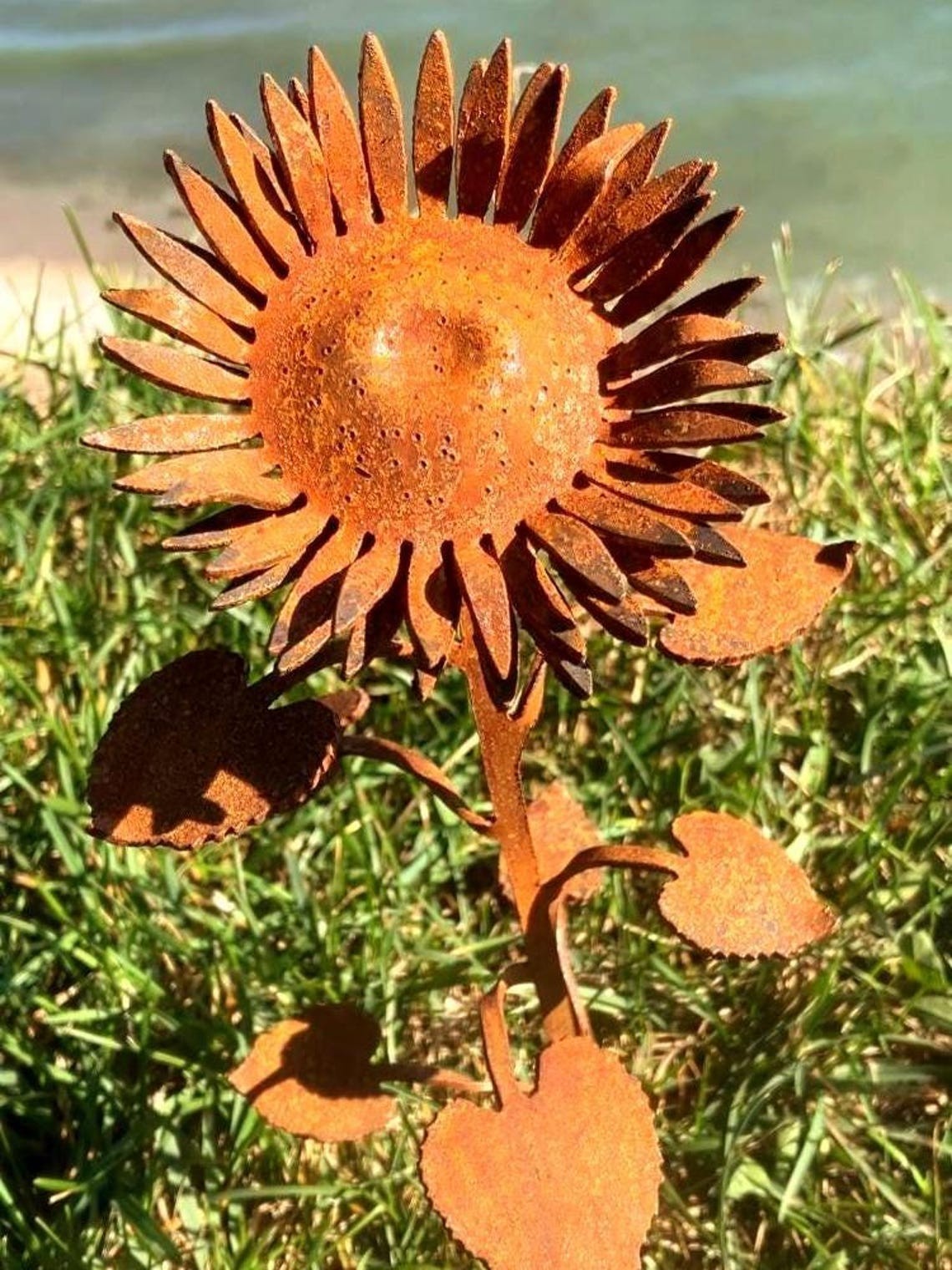Rustic Metal Sunflower Sculpture – Set of 3, Extra Long, Natural Rust Finish gallery
