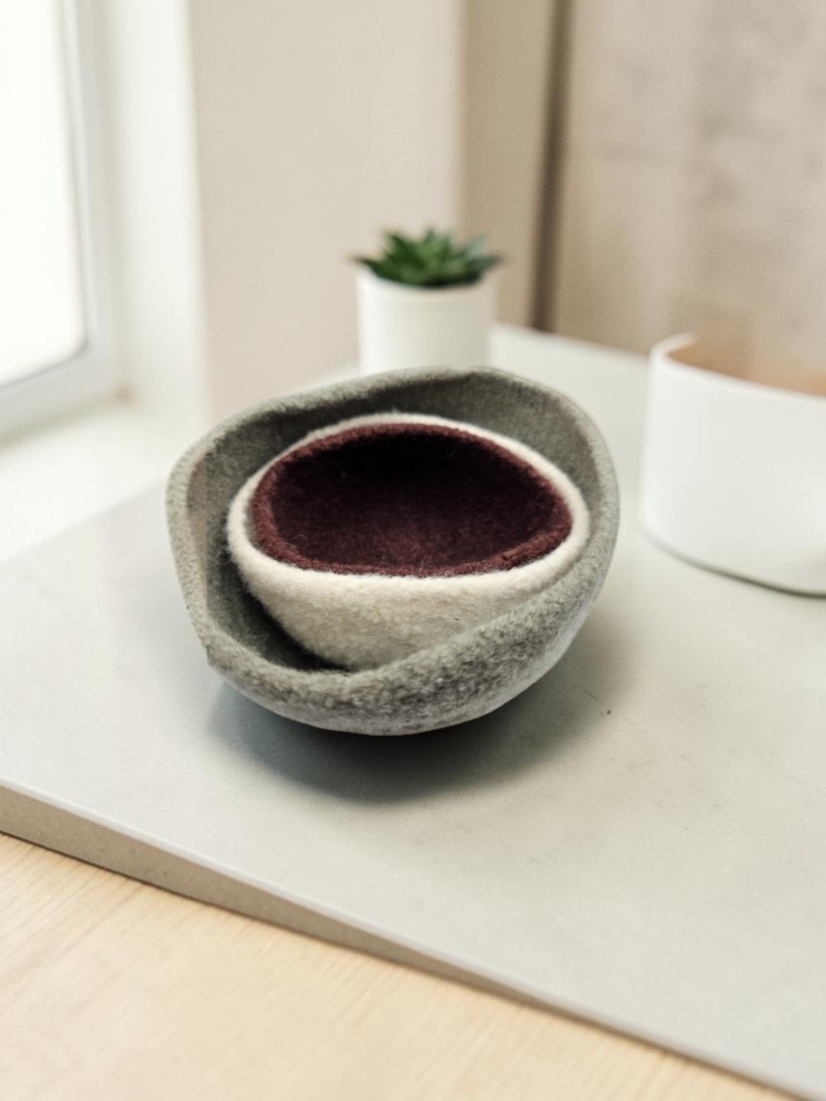 Felted Wool Nesting Bowls Set Handmade Boho Trinket Dishes Decor 3pc gallery
