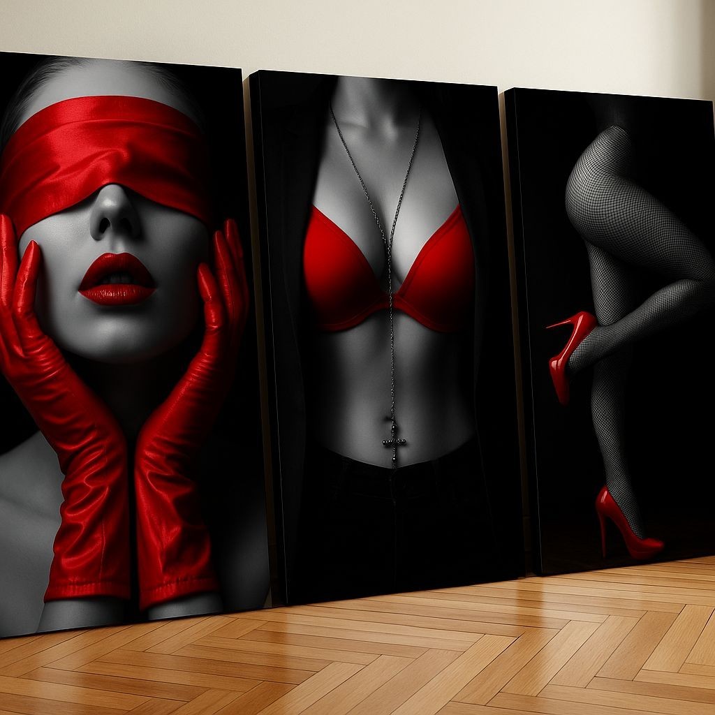Abstract Digital Printable Wall Art Set of 3 print, Boho, HD JPEG Red and Black gallery