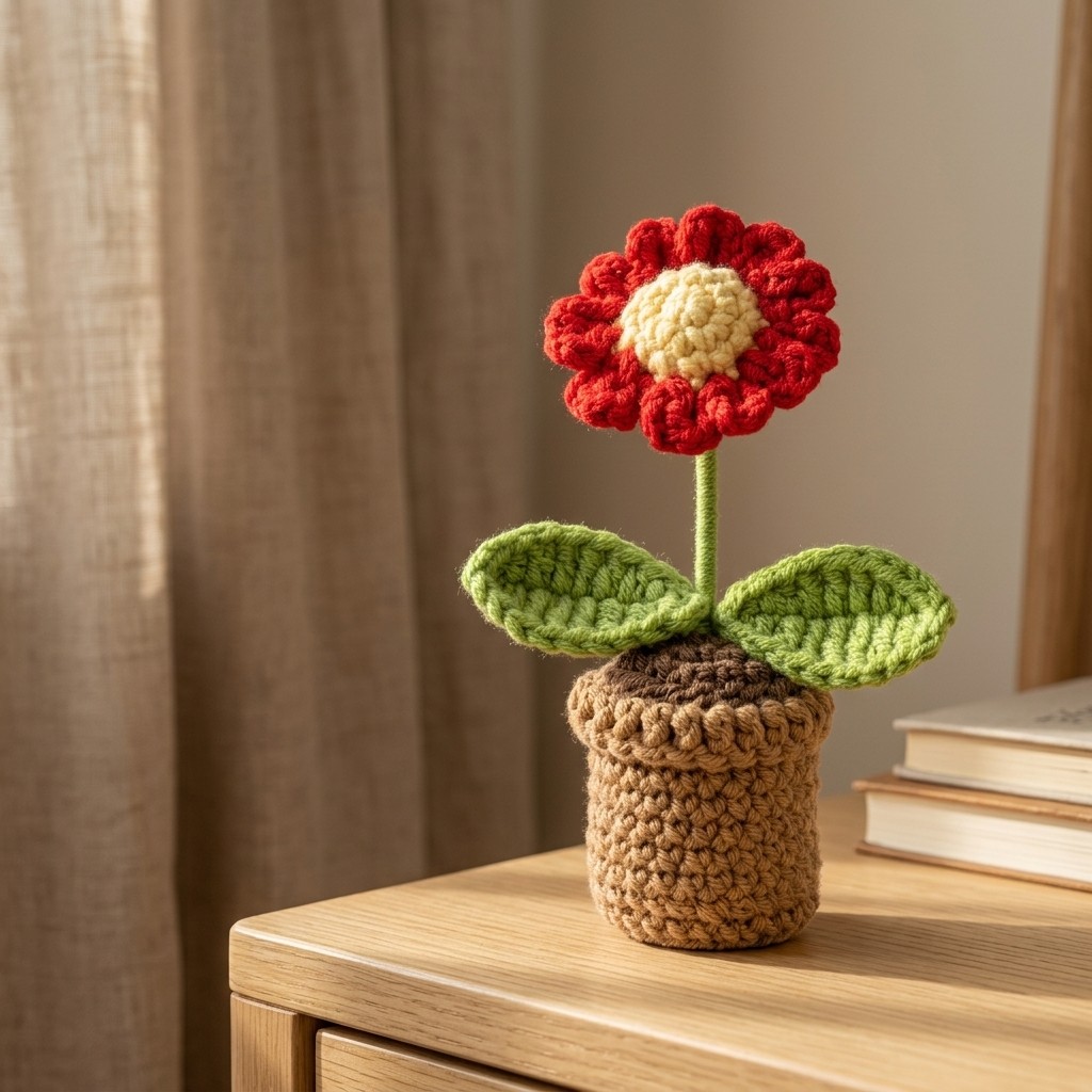 Handmade Crochet Potted Flower Decor Cute Knitted Plant Ornament gallery