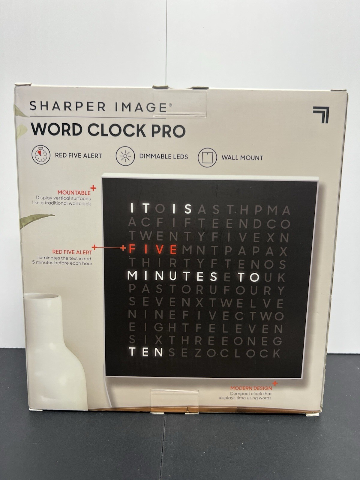 LED Word Clock Pro with Dimmable Light, 9.45" Modern Design, & Red 5-Minute... gallery