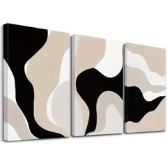 3pcs Abstract Brown, Black & Beige Canvas Unframed