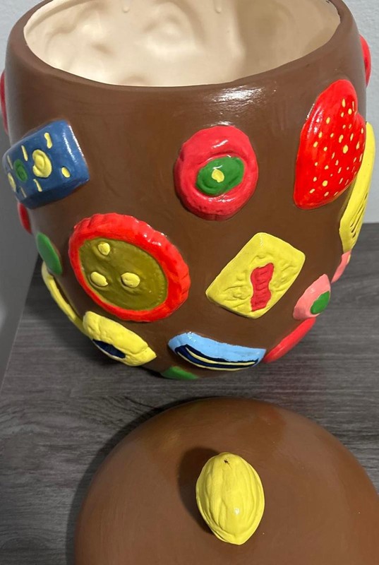 Vintage Handcrafted Ceramic “All over cookies” Cookie Jar with Walnut handle Lid gallery