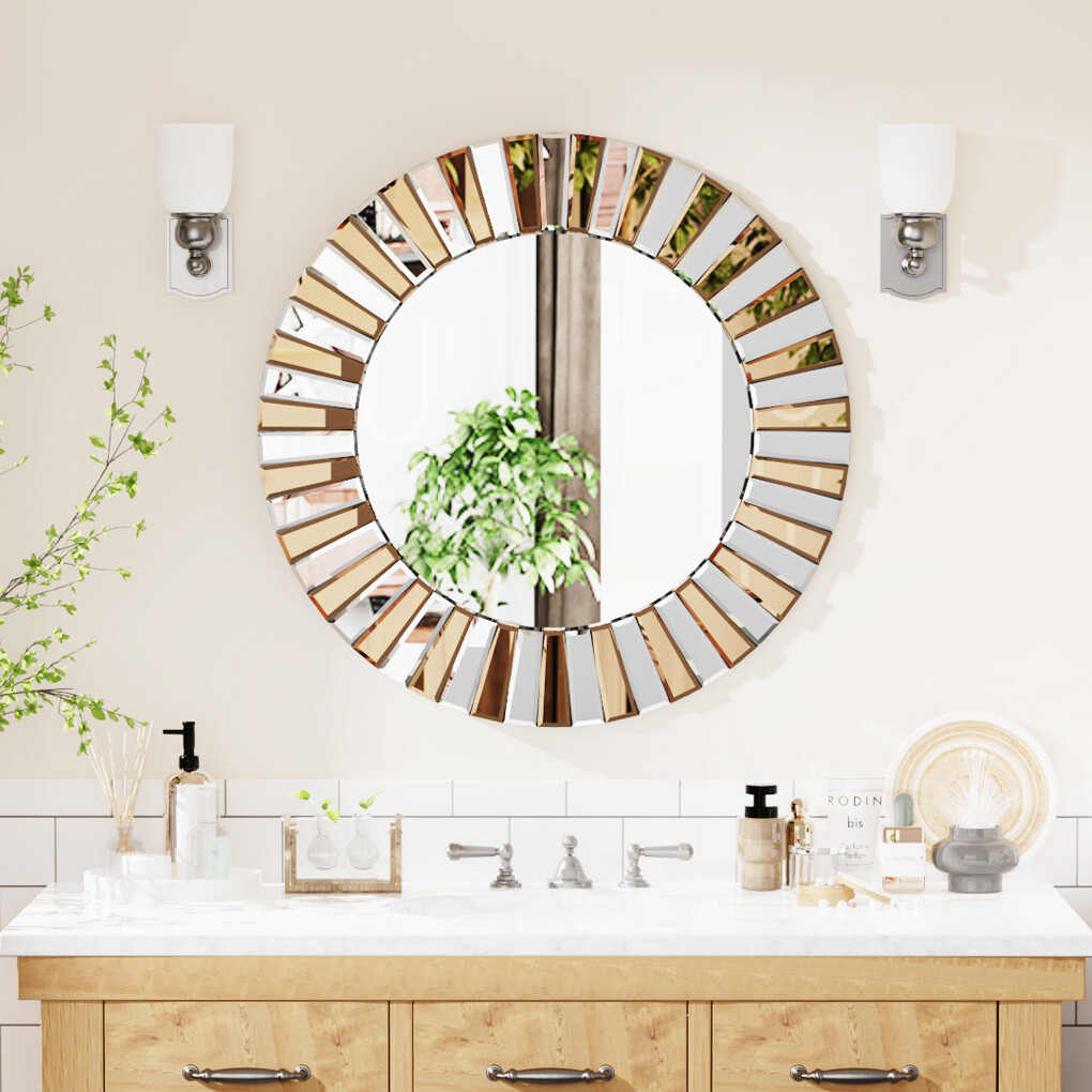 Shimmering Beveled Frame Circle Accent Mirror Wall Bathroom Mirror Any Room Deco gallery