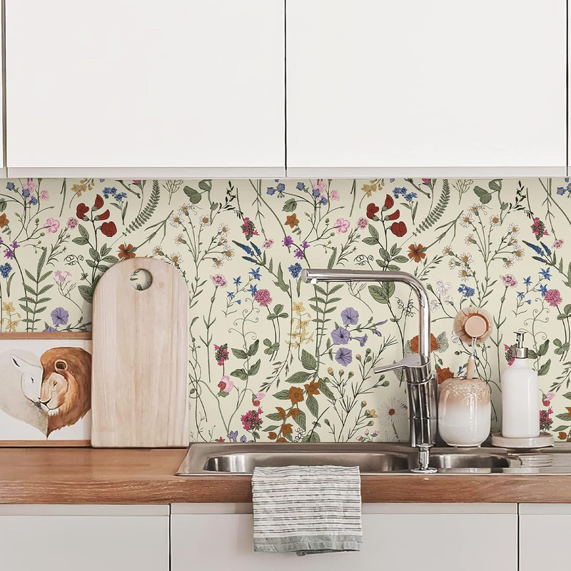 Jiffdiff Wallpaper Self-Adhesive Blooming Vintage Colourful Flowers Wall Paper f gallery