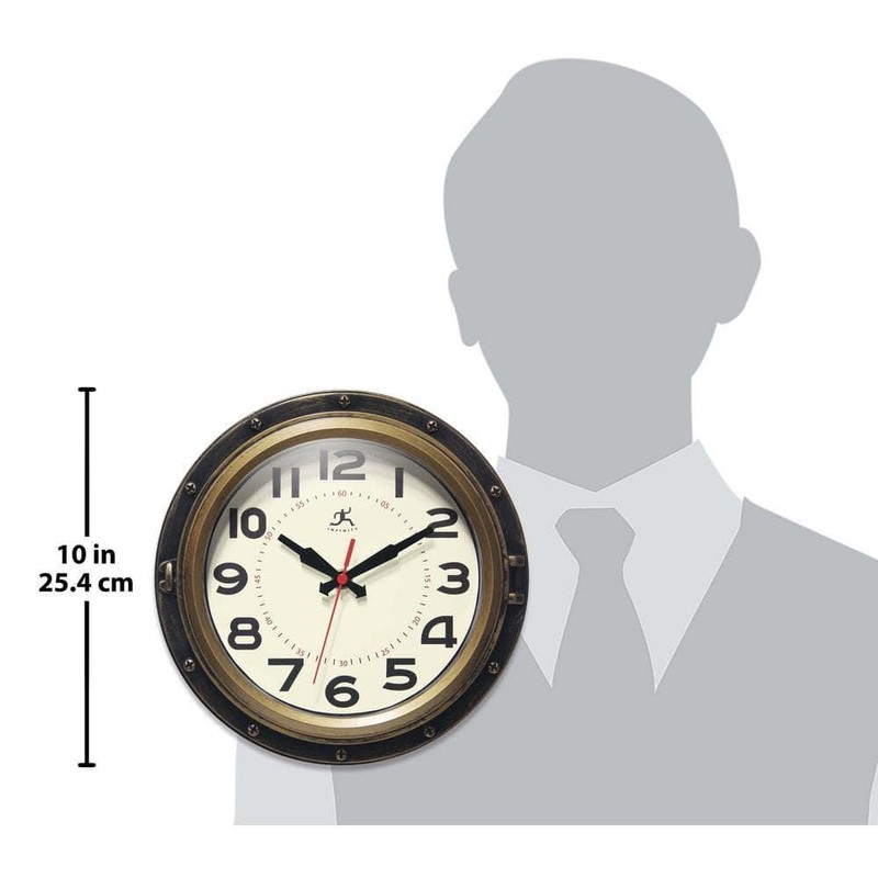 Infinity Instruments Wall Clock 10" Forecaster Distressed Black Bronze Silent gallery
