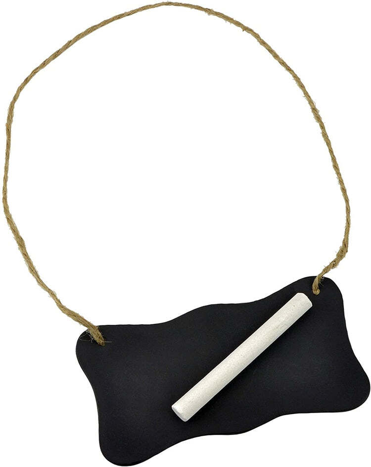 Mini Black Metal Hanging Chalkboard Sign with Jute Rope, Set of 4 gallery