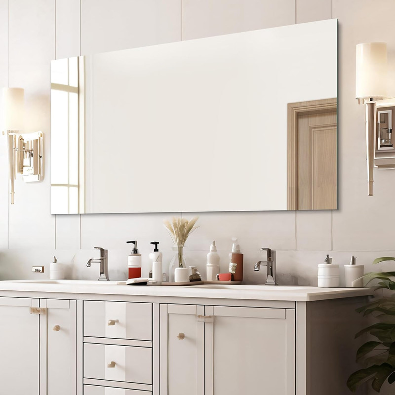 Large Mirror 60" X 28", Modern Rectangle Bathroom Mirror with Frameless Polished gallery