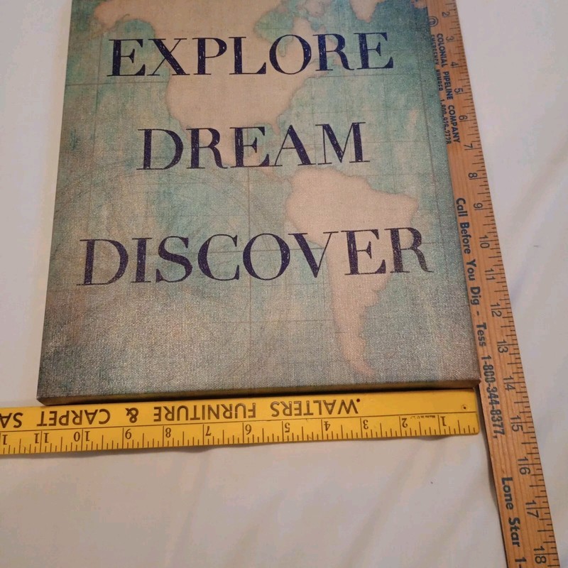 MDF & Canvas Wall Art "Explore Dream Discover" & Map 14X11X1" GUC gallery
