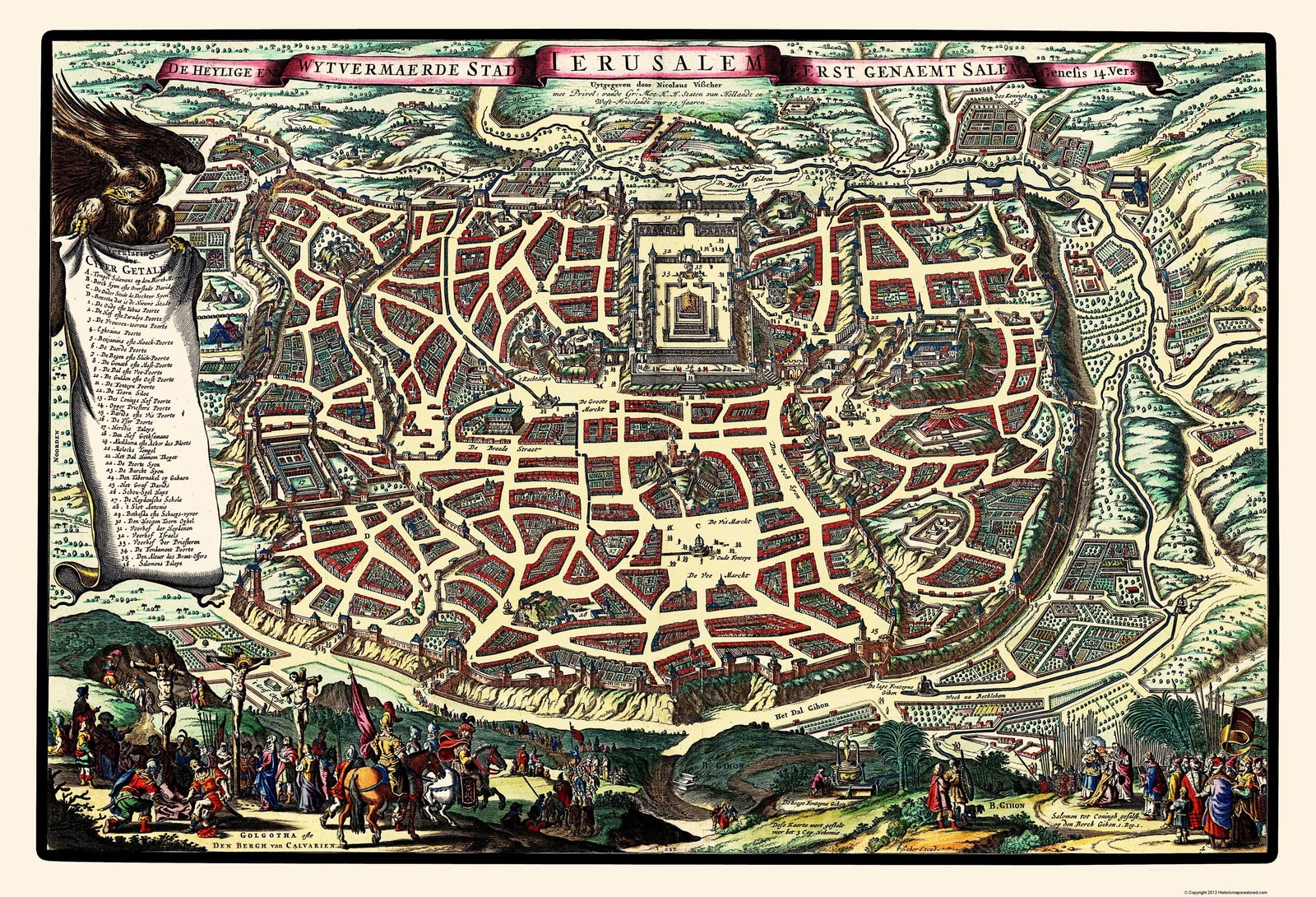 Historic Map - Jerusalem Israel - Visscher 1660 - Vintage Wall Art gallery