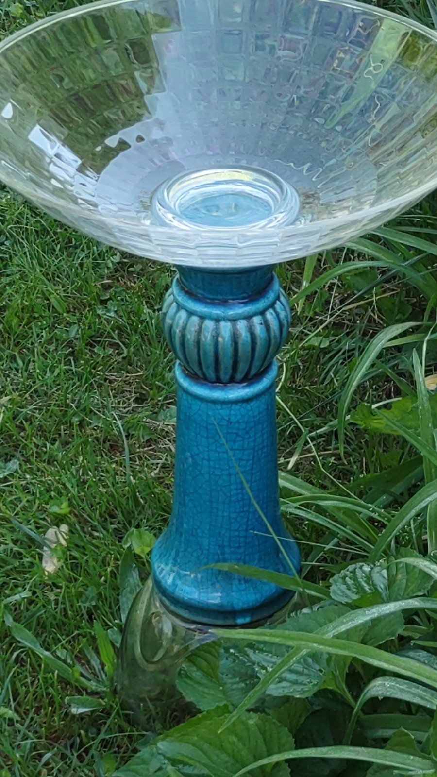 Beautiful Turquoise Blue Green Ceramic Crystal Glass Birdbath 🐦🌻🪻🌷🌼 gallery
