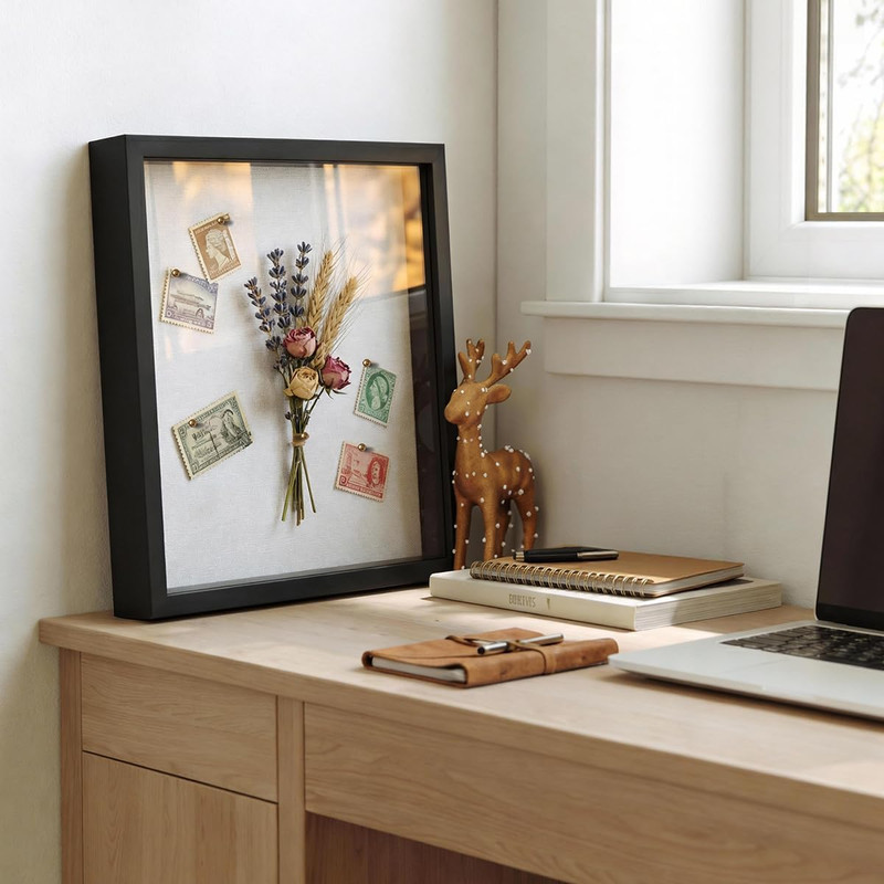 8x10 Shadow Box Frame | Soft Linen Back & Push Pins Included, Polystyrene Glass gallery