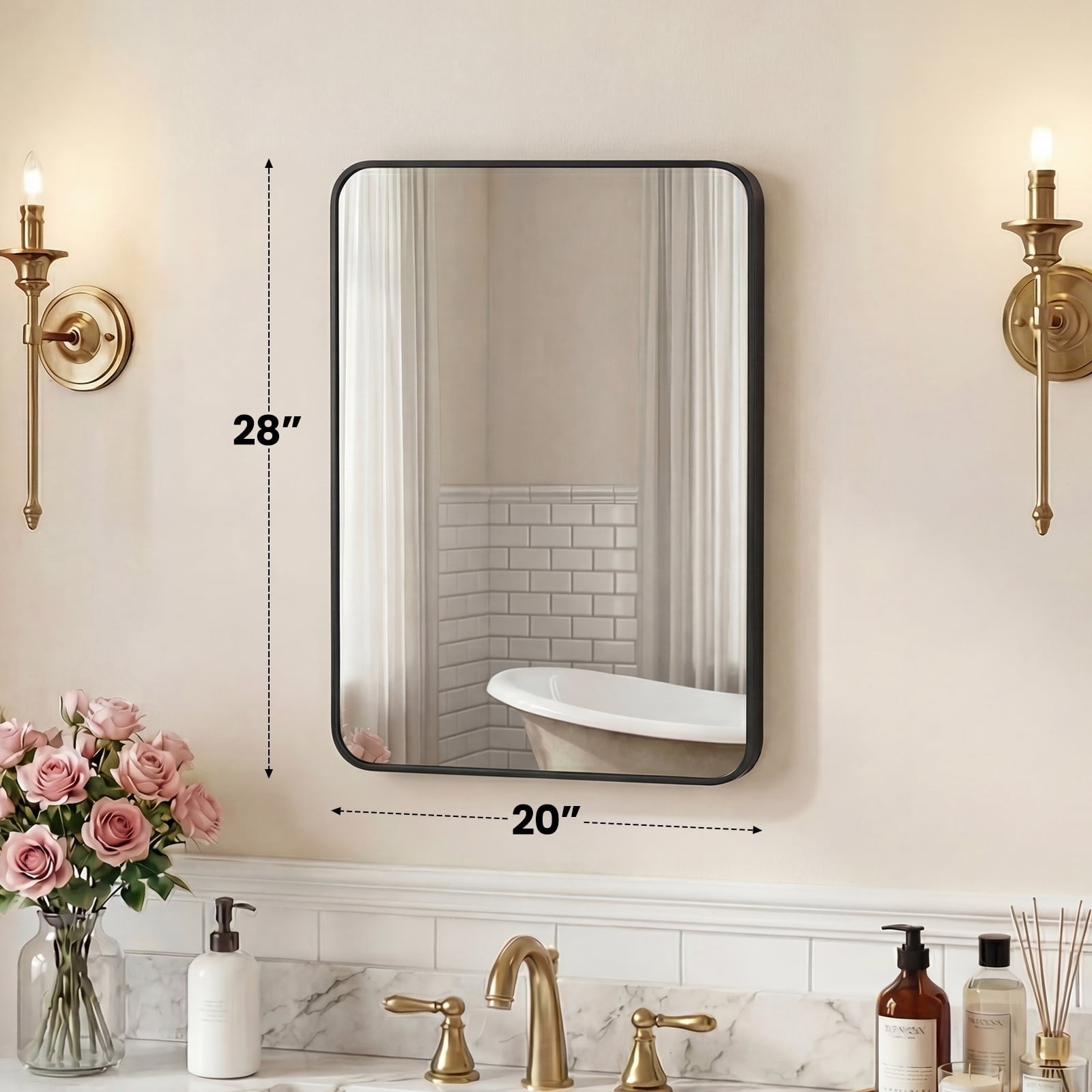 5 Size Choice Rectangular Bathroom Mirror w/Round Corner&Metal Frame,Wall Mirror gallery