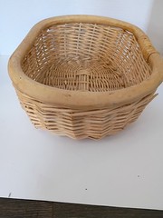 Small Beige Wicker Oval Freestanding Basket, H 10 in, 5-15 L x 6-12 W