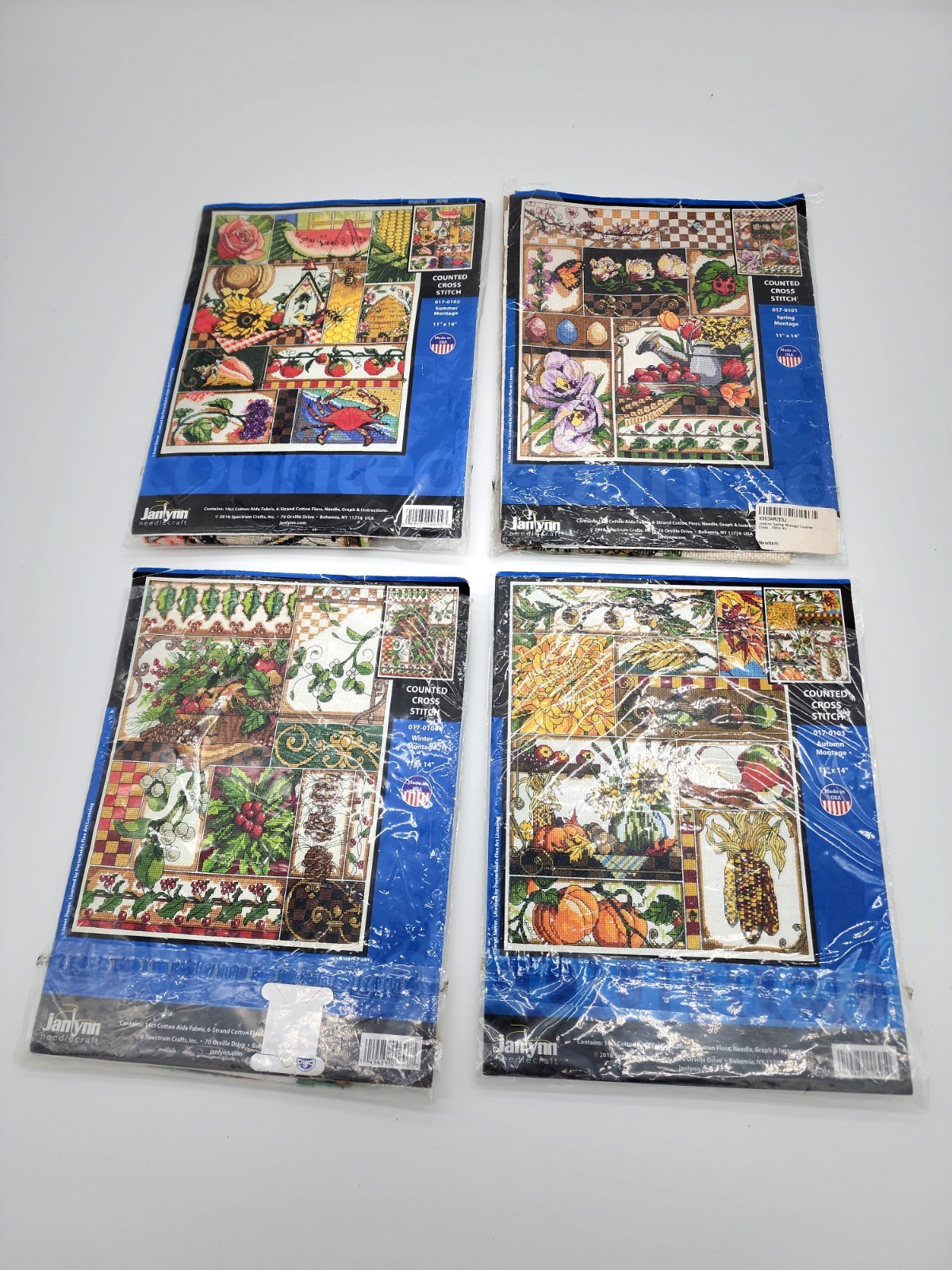 4 Completed Cross Stitch Art Spring Summer Autumn Winter Janet Stever Janlynn gallery