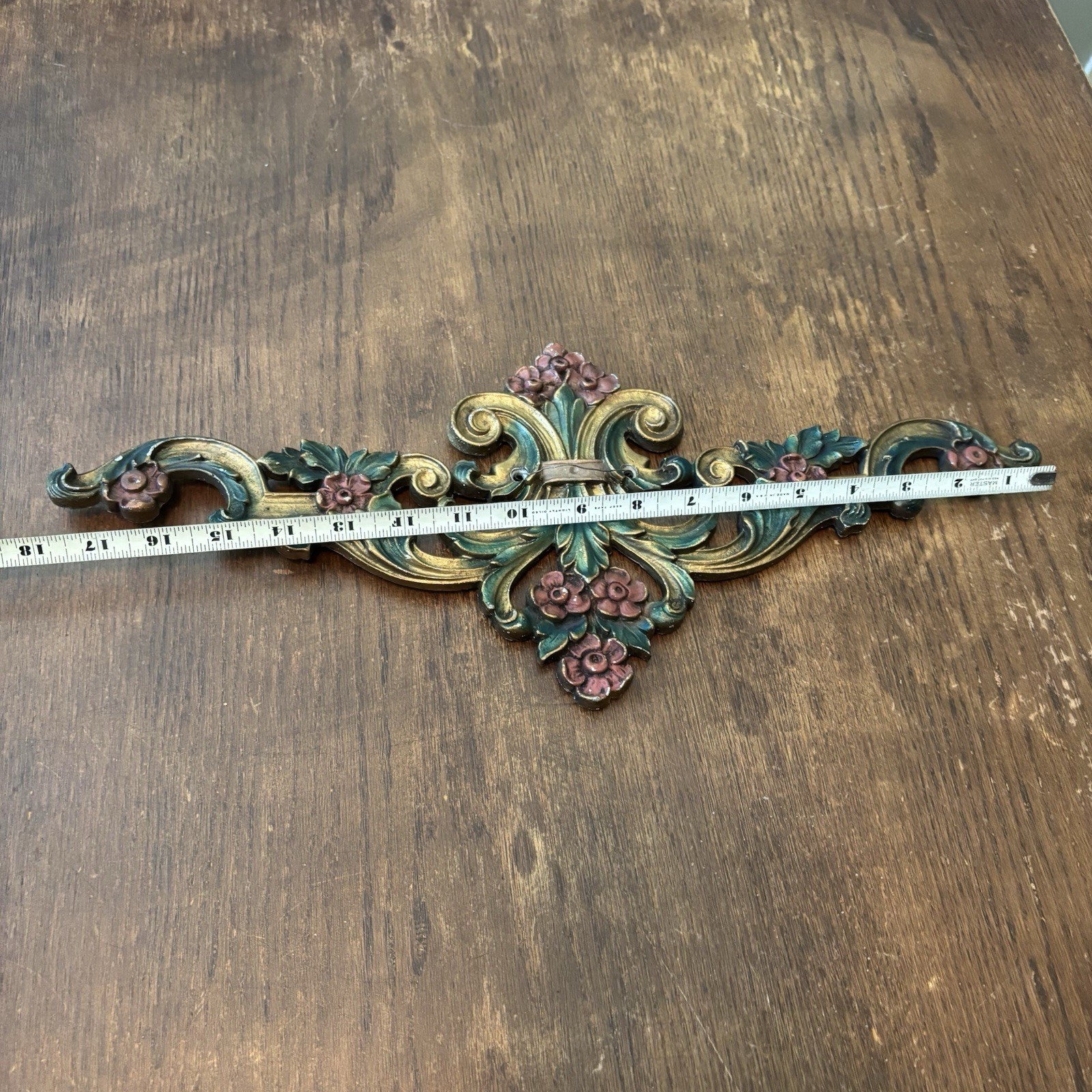 Vintage Metal Rococo Style Wall Pediment Over Door Painted Finish 18" gallery