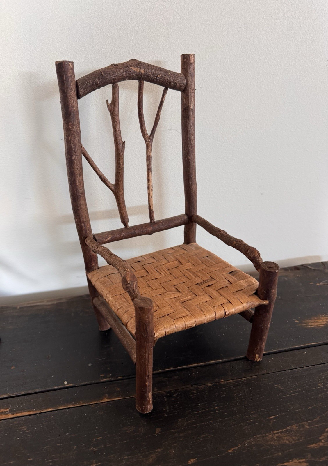 Vintage Handmade Rustic Twig Chair Mini Furniture Cottage Cabin Home Decor 12”T gallery