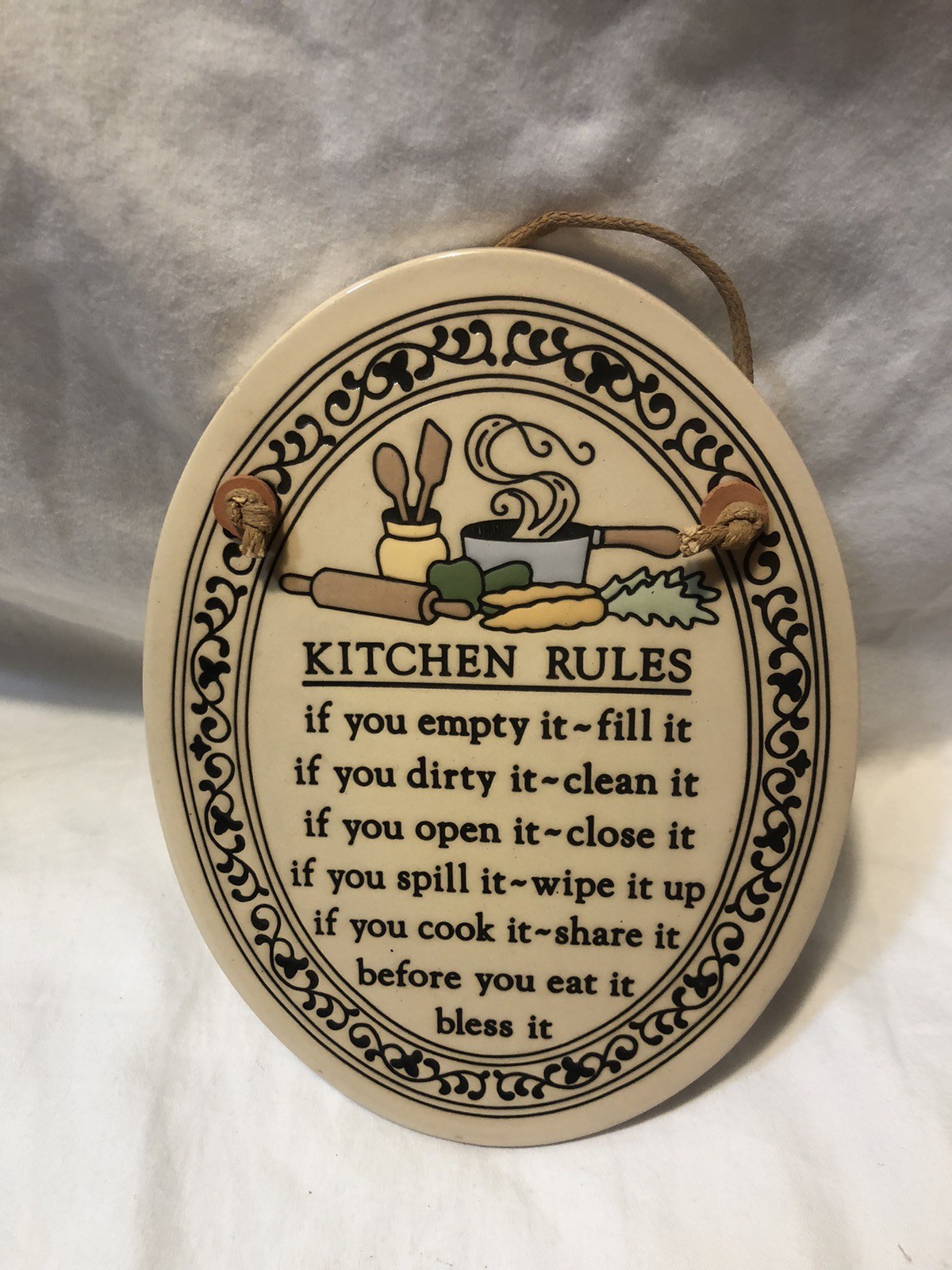 Trinity Pottery Plaque “House Rules” with Hanger 7" GUC gallery