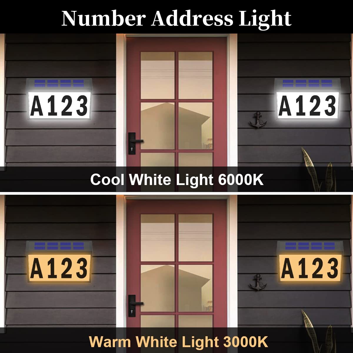 Solar Address Numbers Light Waterproof LED Solar Powered Mailbox Street Yard gallery