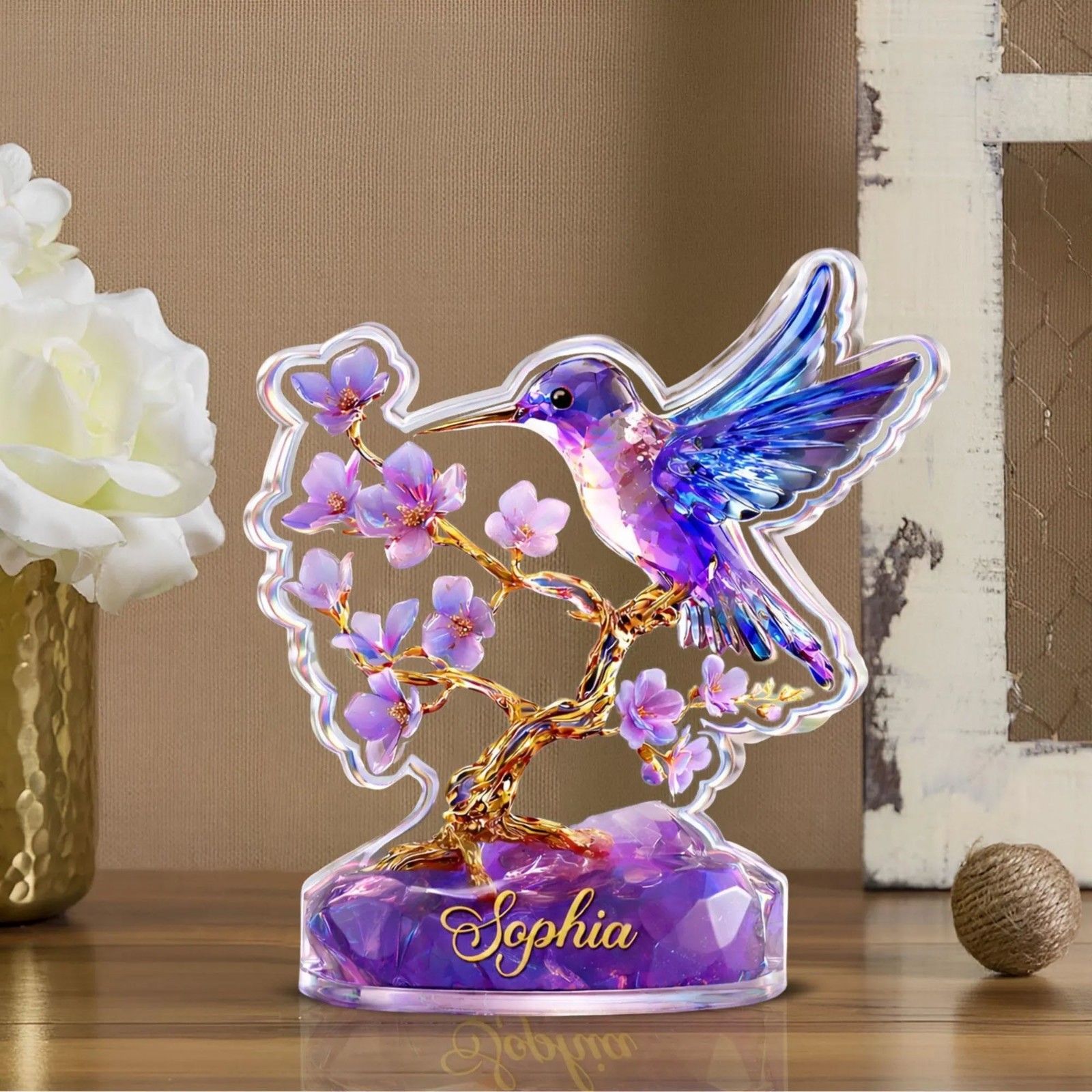 Personalized Hummingbird Acrylic Block Elegant Desk Decor Mother’s Day Gift gallery