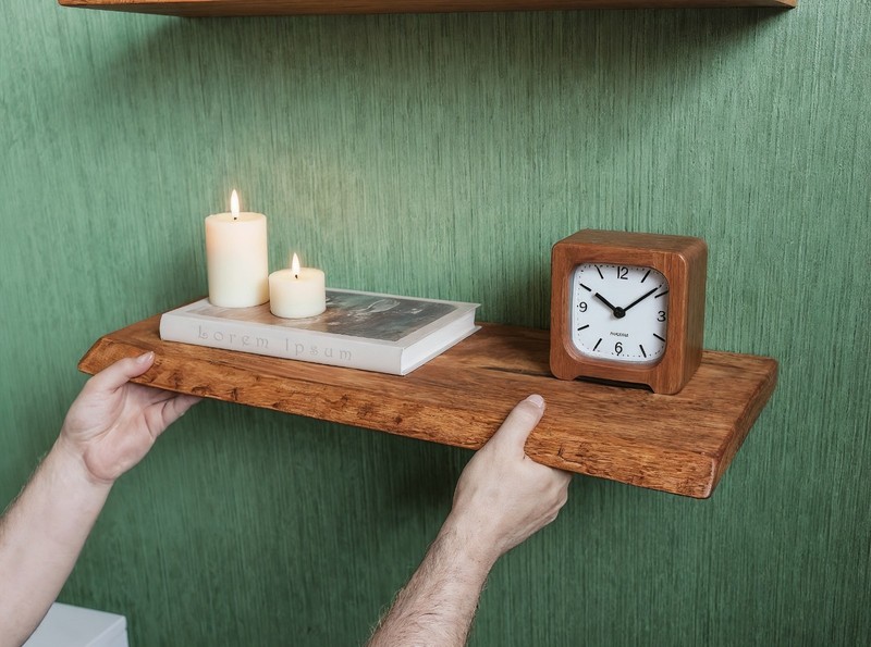 Rustic Walnut Floating Shelf, Live Edge Wood, Custom Sizes 30,60,80 100 cm gallery