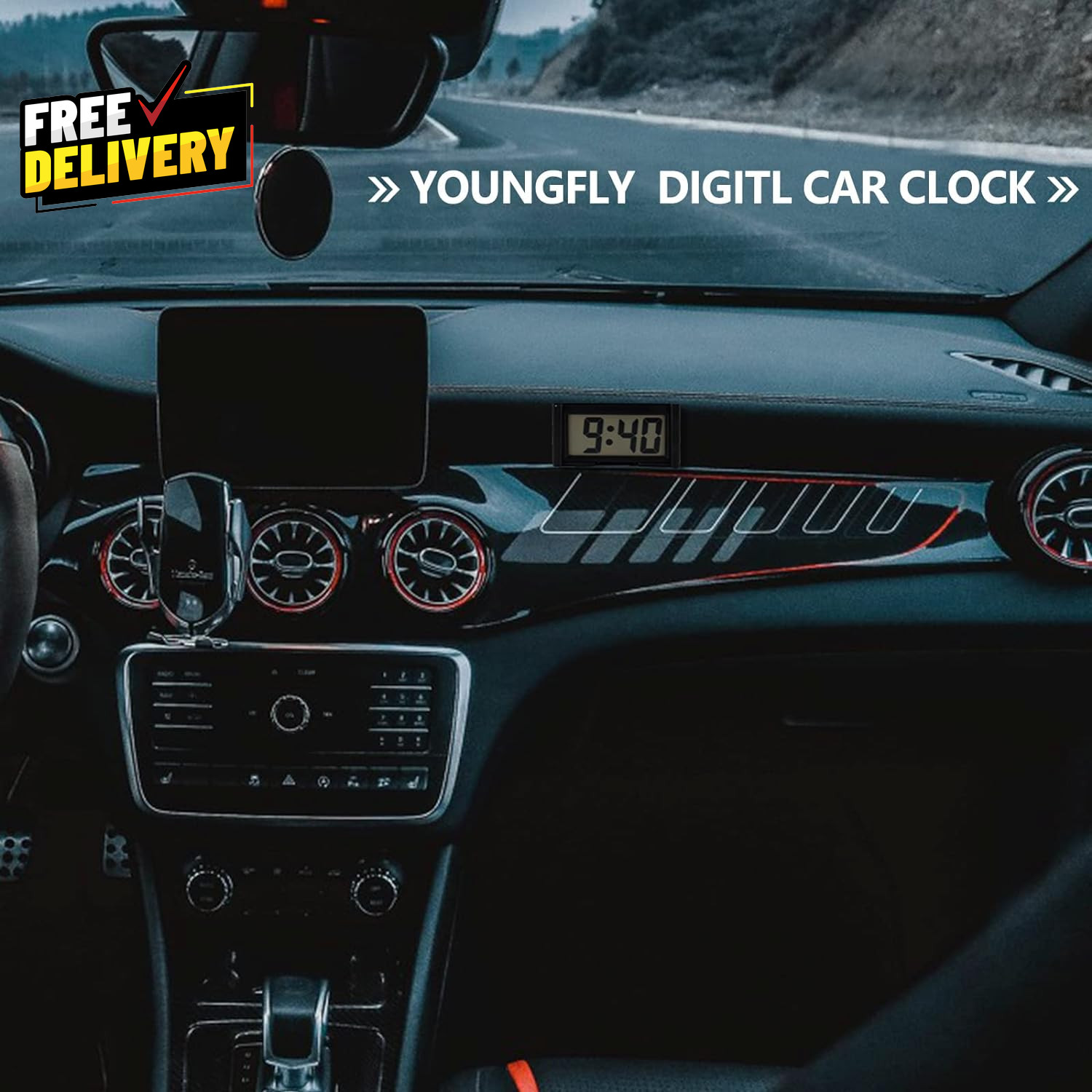 Small Digital Clock Mini Car Dashboard Clock Battery Operated Car Truck Dash.... gallery