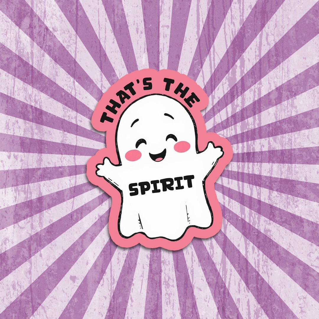 Happy Vinyl Smiling Ghost Sticker: "That's the Spirit" Decal - Dishwasher Safe gallery