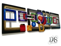 Custom Geometric Abstract Wall Sculpture, Unique Wood n Metal wall art, by Art69