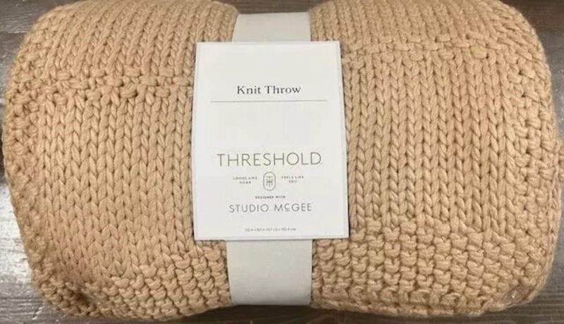 Threshold Studio McGee Grid Knit Throw Blanket Camel Soft Cozy 50x60 BRAND NEW gallery
