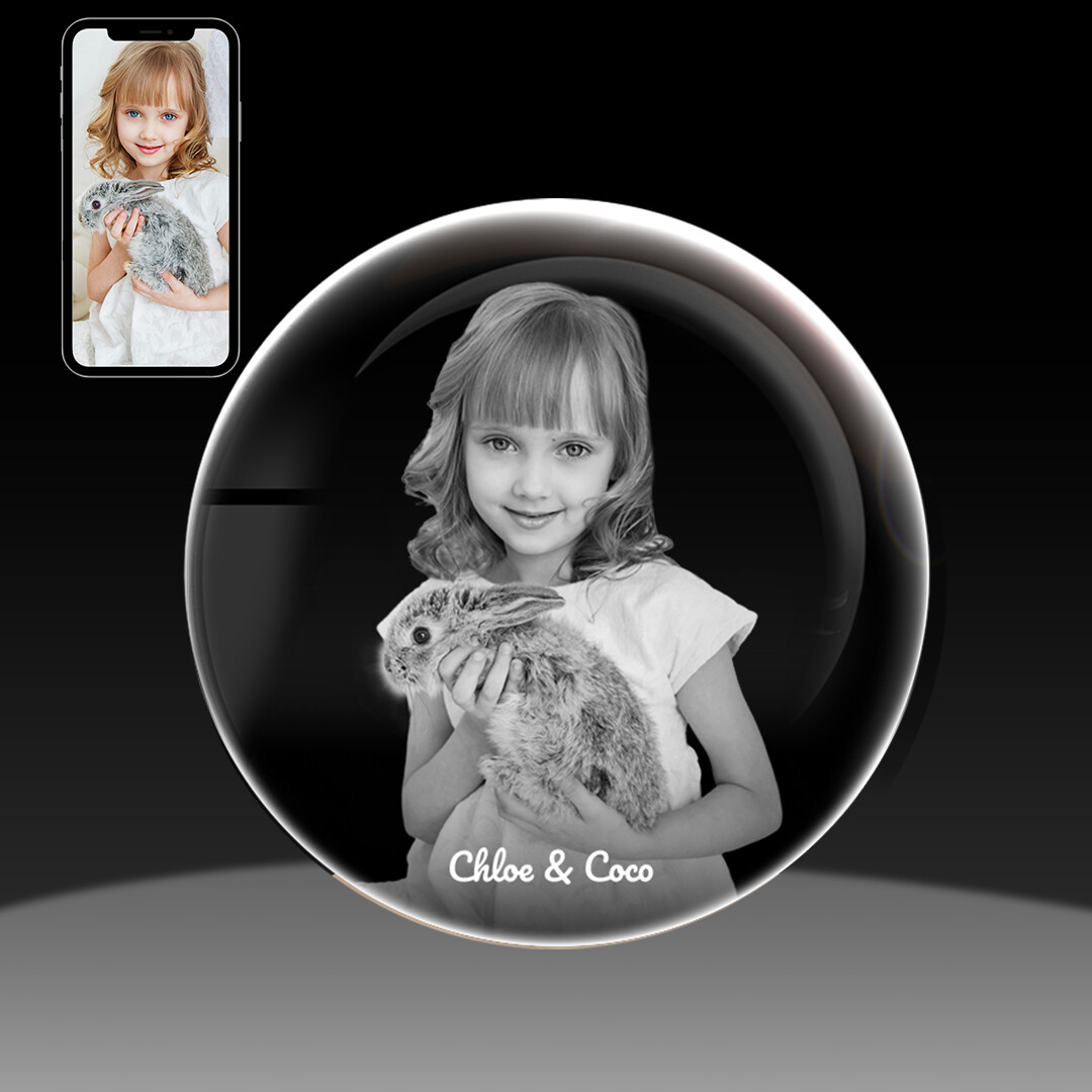 Crystal Ball, Custom Birthday Wedding Anniversary Gift, Laser Engraving 3D Photo gallery