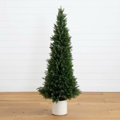 5’ UV Resistant Artificial Cedar Tree in White Planter (Indoor/Outdoor)