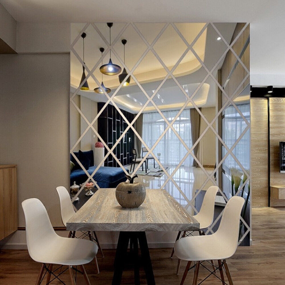 3D Mirror Art Wall Sticker Diamonds Acrylic Mural Decal Home Room Decor DIY gallery